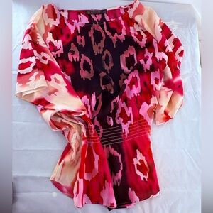 Vintage Women's L Outback Red Sheer Blouse Top Multicolor Short Sleeve